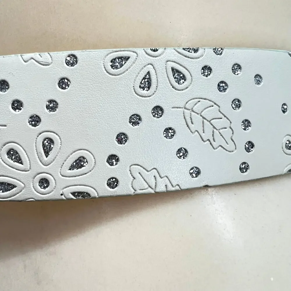 Bone Color Embellished Leather Belt L Western Sparkle Fairy Retro Casual